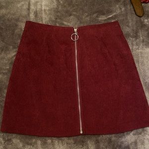 Burgundy Zip Up Mini Skirt